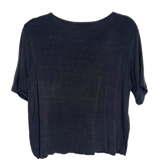 LA LA LAND CREATIVE CO Motel Graphic Crop Tee Raw Hem Scoop Neck Charcoal Size M - Picture 5 of 8